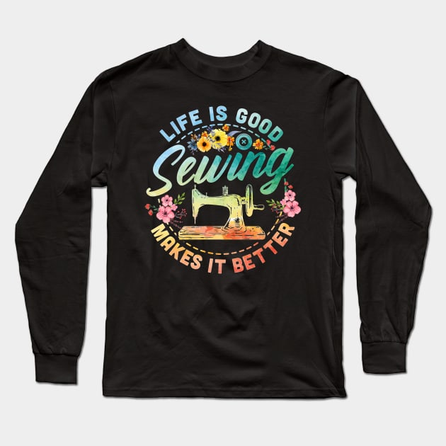 Funny Sewing Sewer Design Long Sleeve T-Shirt by Pummli